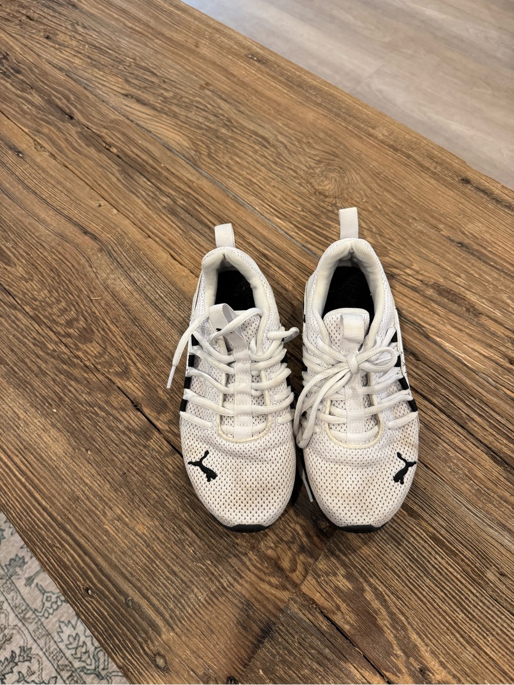 Puma White and Black Mesh Running Shoes